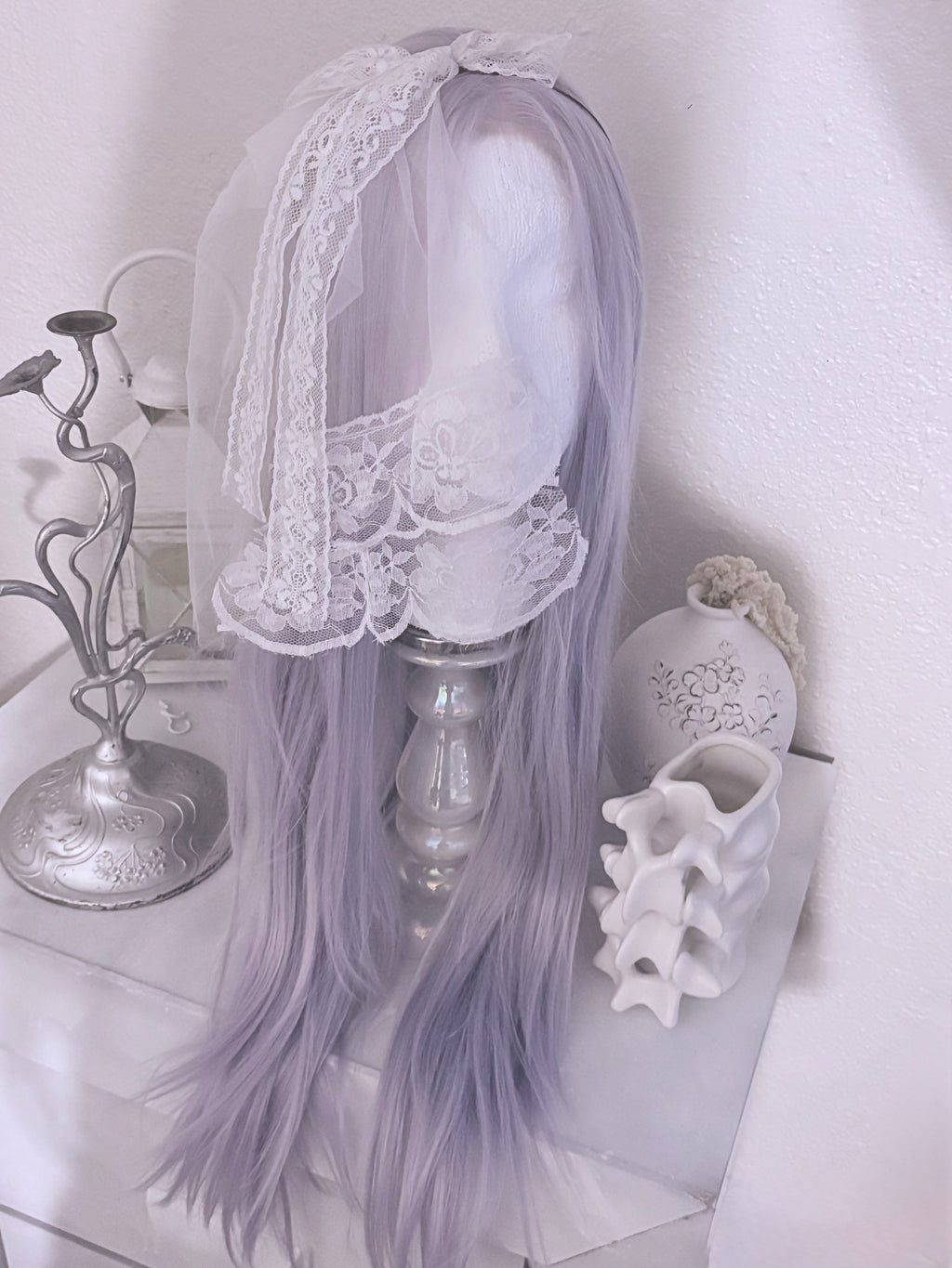 mini ghost lace veil headband
