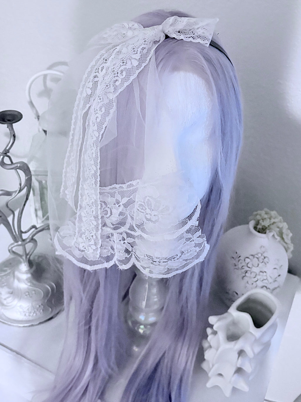 mini ghost lace veil headband